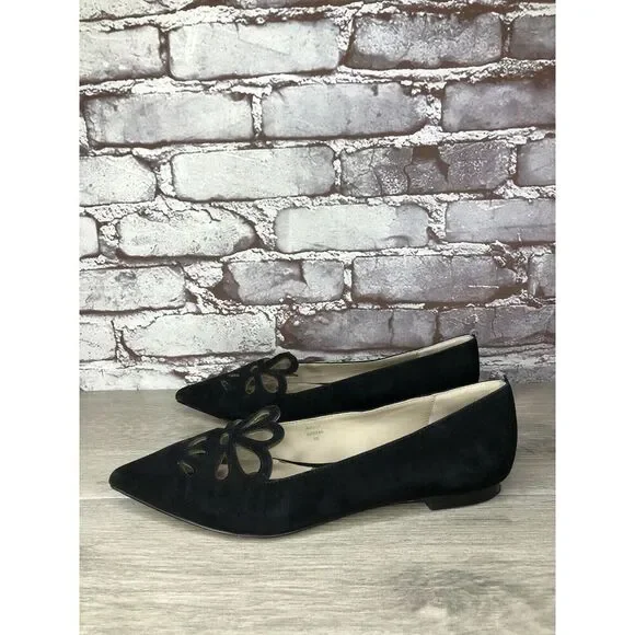 Boden Shoes Bodenblack Suede Leather Floral Cut Pointed Toe